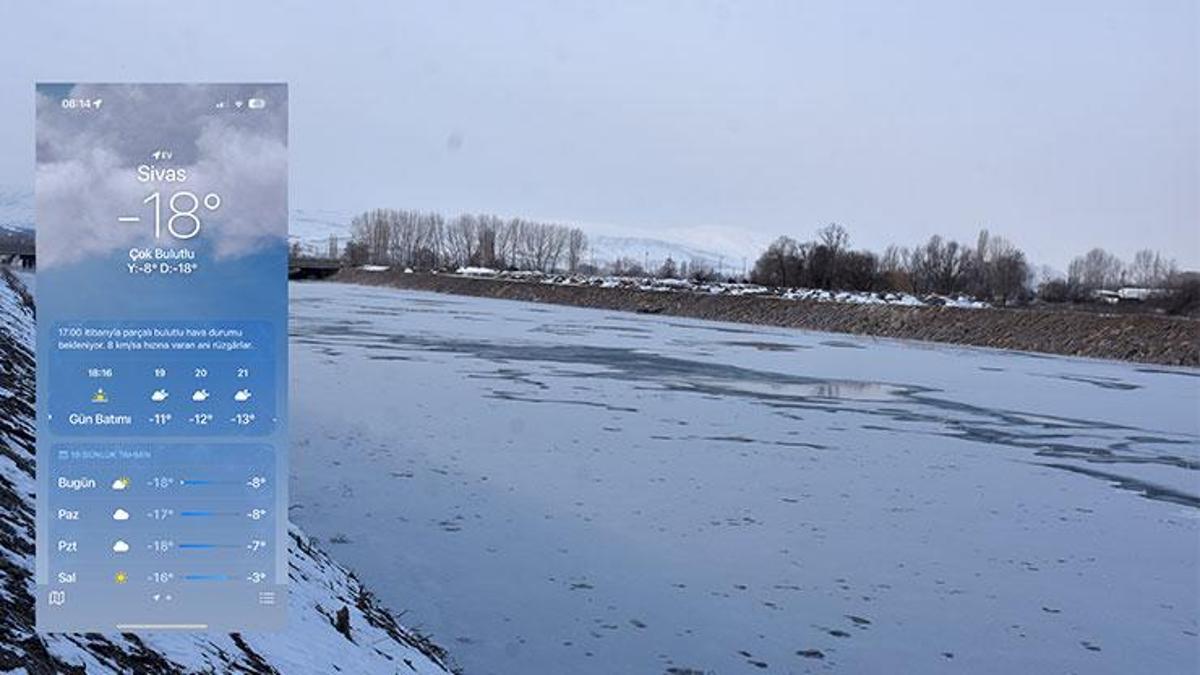 Sivas eksi 18’i gördü, Kızılırmak Nehri kısmen dondu